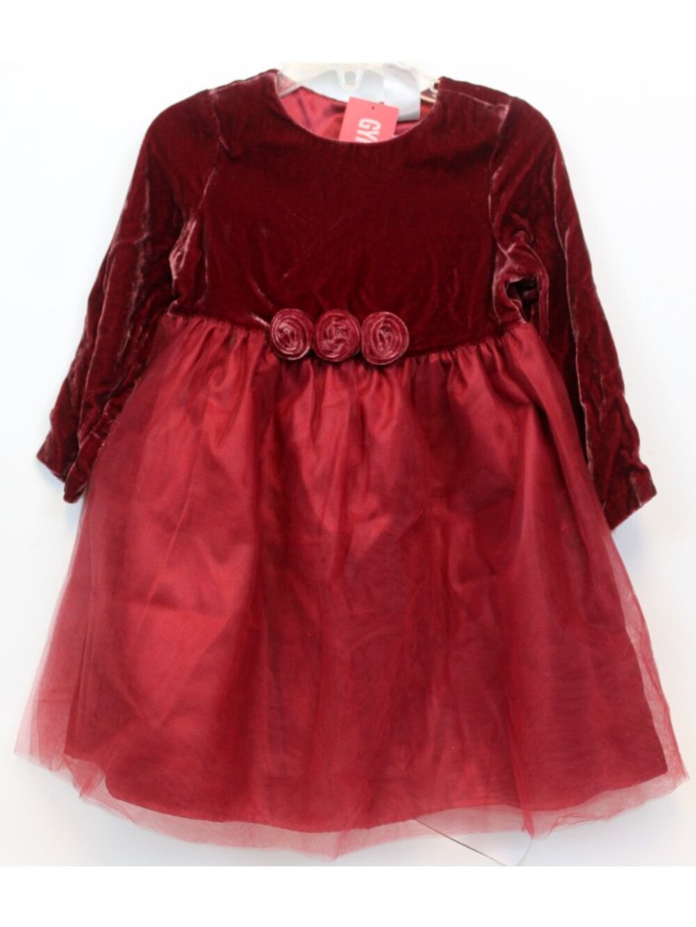 2005 Gymboree Holiday Traditions Red Dress sz 3 Velvet Tulle Rosettes Party Xmas